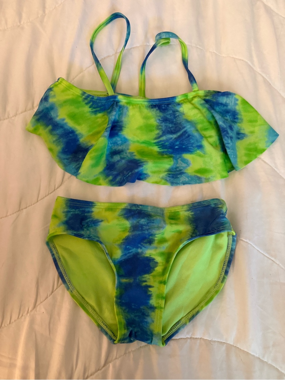 Cat & Jack Green and Blue Tie-Dye Ruffle Bikini